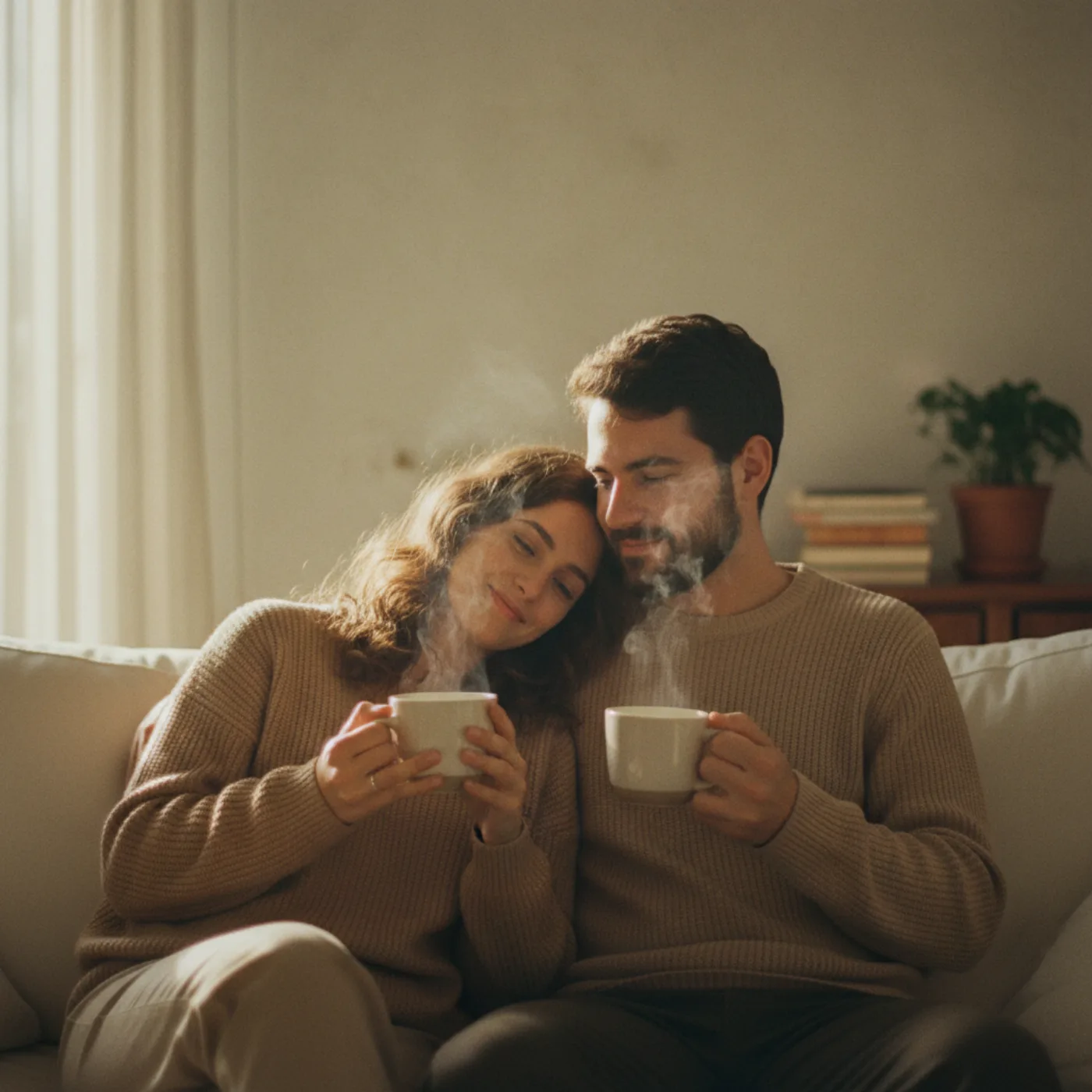 Casal tomando café